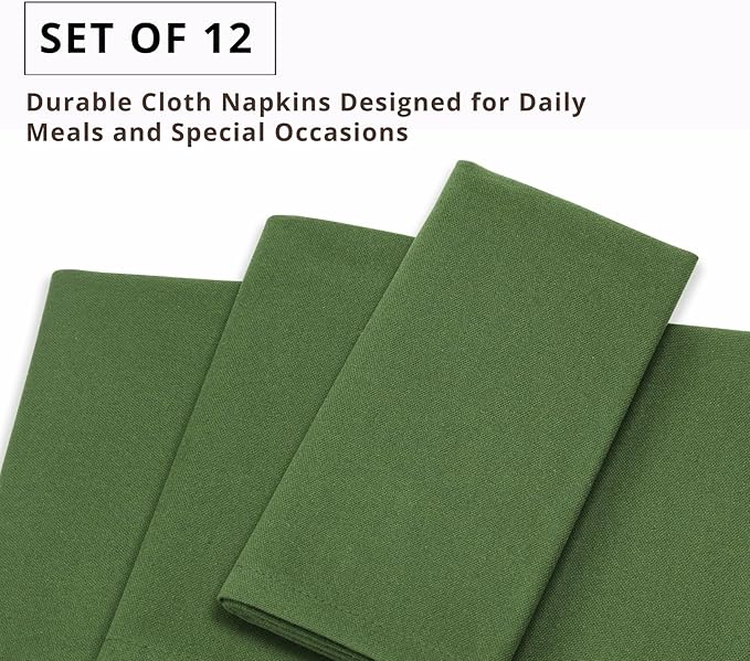 PurpleEssences Set of 12 Cloth Dinner Napkins 100% Cotton 18x18 Inch - Soft Durable Washable - Ideal for Farmhouse Party Fall Thanksgiving - Perfect Everyday Use Table Linen - Sage Green
