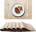 Cowhide Pattern PU Leather Placemats Set of 6 Heat Resistant Kitchen Table Mats, Non-Slip Dining Table Decorations, Double-Sides Waterproof Wipeable Place mats(Beige)