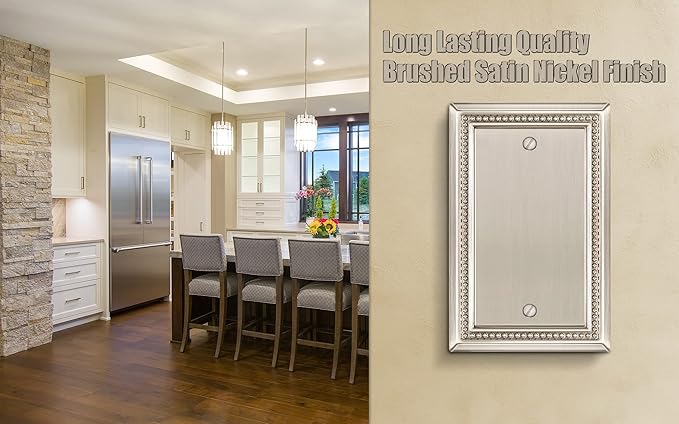 Henne Bery Sunken Pearls Heavy Duty Decorative Wall Plate Switch Plate Outlet Cover (Single Blank, 2 Pack, Satin Nickel)