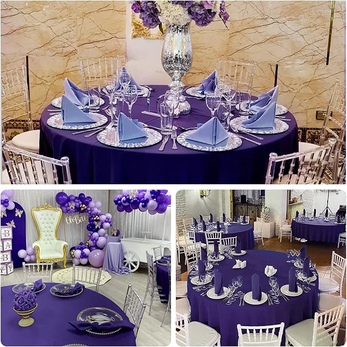 8 Pack Round Tablecloth 90 Inch Purple Tablecloth for Round Tables, Washable Polyester Table Cloth Stain and Wrinkle Resistant Decorative Table Cover for Wedding Party Dining Banquet