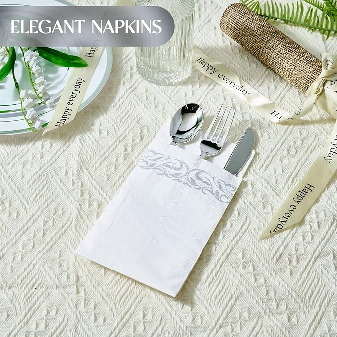 Vplus 400 Pack Paper Napkins Guest Towels Disposable Premium Quality 3-ply Dinner Napkins Disposable Soft, Absorbent, Perfect for Kitchen, Wedding, Parties, Dinners or Events(Silver)
