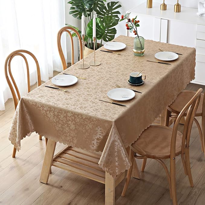 Smiry Rectangle Table Cloth, Waterproof Heavy Duty Vinyl Tablecloths, Wipeable Washable Table Cover for Kitchen and Dining Room (Brown, 54" X 120")