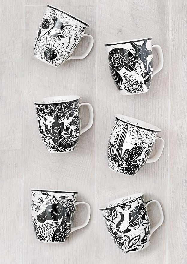 Karma Gifts 14 oz Black and White Boho Mug Sugar Skull - Image 3