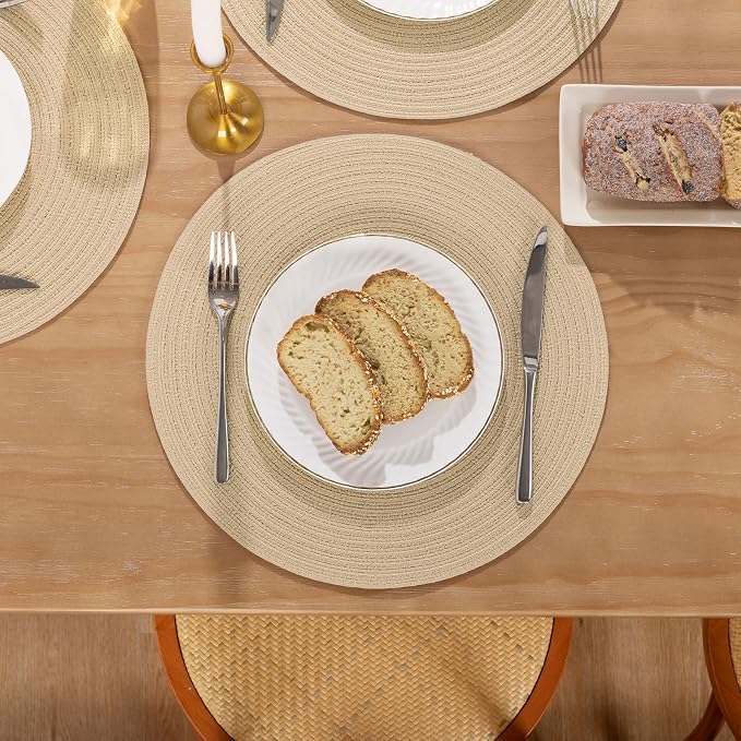 SHACOS 15 inch Round Braided Placemats Set of 4 Cotton Polyester Place Mats - Image 7