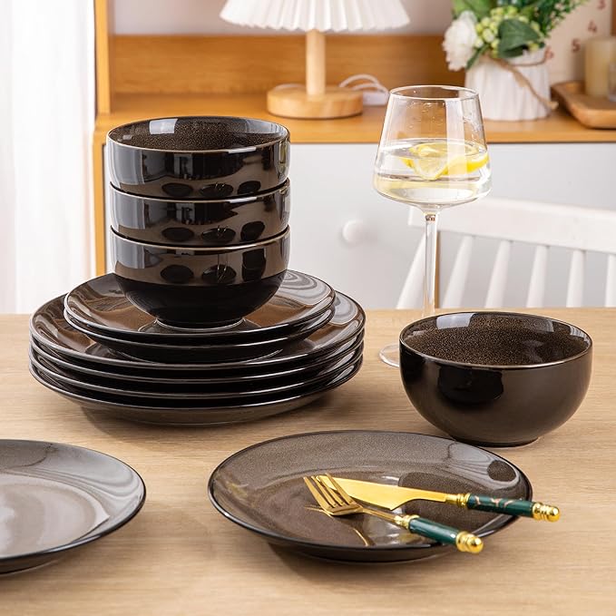 LERATIO Ceramic Dinnerware Sets for 4,Stoneware Coupe Plates and Bowls Sets,Highly Chip and Crack Resistant | Dishwasher & Microwave & Oven Safe Dishes set,Reactive Glaze Dinnerware- Service for 4