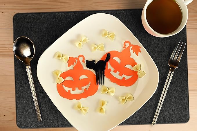 Faux Leather Halloween Placemats HeloHo Black Table Place Mats Set of 4 Waterproof Oilproof Heat Stain Resistant Placemats Washable Wipeable Placemat for Kitchen Dining Table Decoration Indoor Outdoor