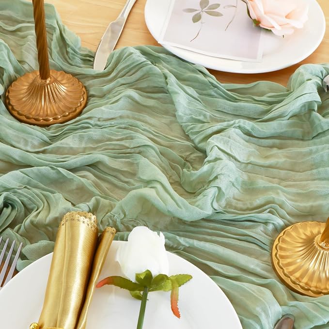 12 Pack Sage Green Cheesecloth Table Runner 120 Inch Boho Wedding Decor | - Image 5
