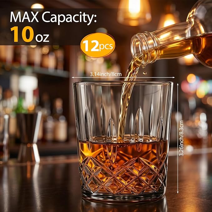 Yungyan 12 Pcs Plastic Clear Whiskey Glasses, 10 oz Unbreakable Reusable Old - Image 2