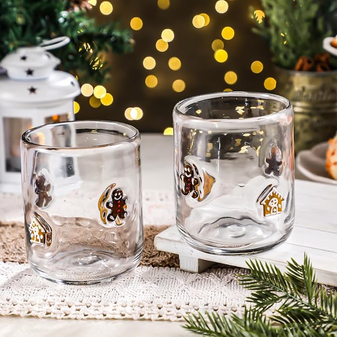 Skylety 2 Pcs Christmas Icon Juice Glass - 14 oz Gingerbread Man Stemless by Skylety