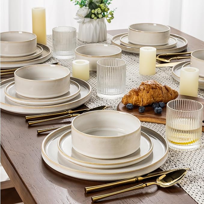AmorArc Ceramic Dinnerware Sets, Handmade Reactive Glaze Stoneware Plates and Bowls Sets,Highly Chip and Crack Resistant | Dishwasher & Microwave Safe Dishes Set, Service for 4 (12pc)