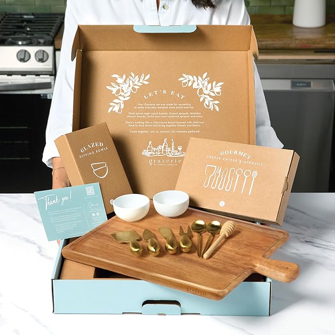 Charcuterie Board Set - Acacia Cheese Board Serving Tray with Accessories - House Warming Gifts for New Home, Bridal Shower & Wedding Gift, Birthday Gifts for Women
