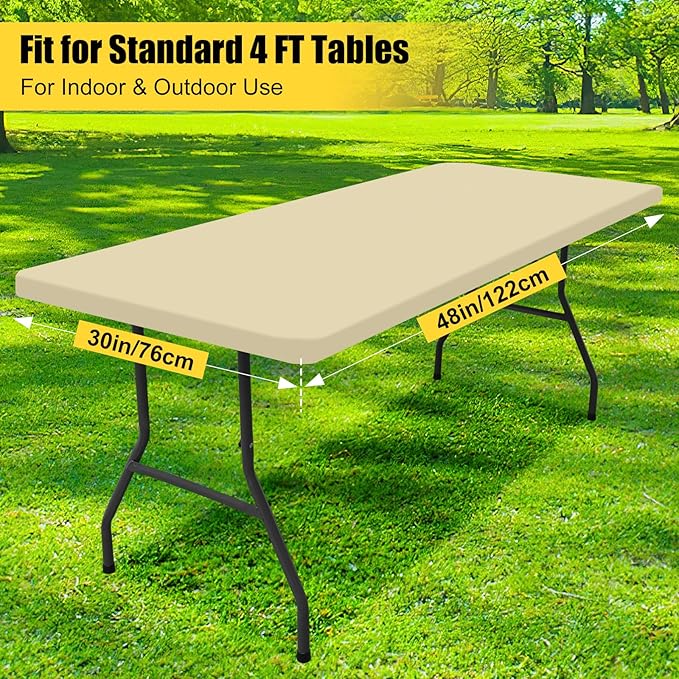 Smiry Rectangle Picnic Table Cloth, Waterproof Elastic Fitted Tablecloths for 4 Foot Tables, Washable Polyester Table Cover for Camping, Indoor and Outdoor (Champagne, 30"x48")