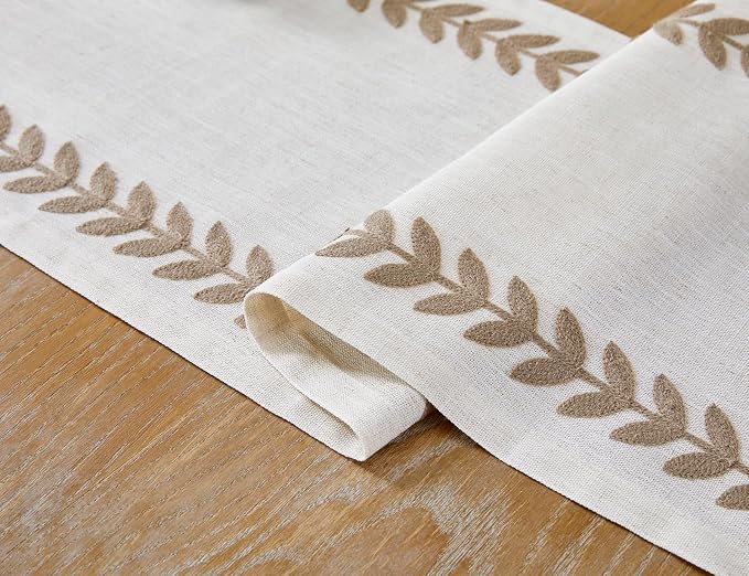 Wracra Embroidered Table Runner, Taupe Table Runners 36 Inches Long | Irregular - Image 4