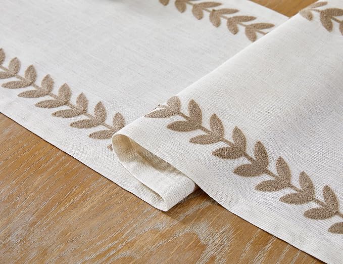 Wracra Embroidered Table Runner, Taupe Table Runners 72 Inches Long | Irregular - Image 4