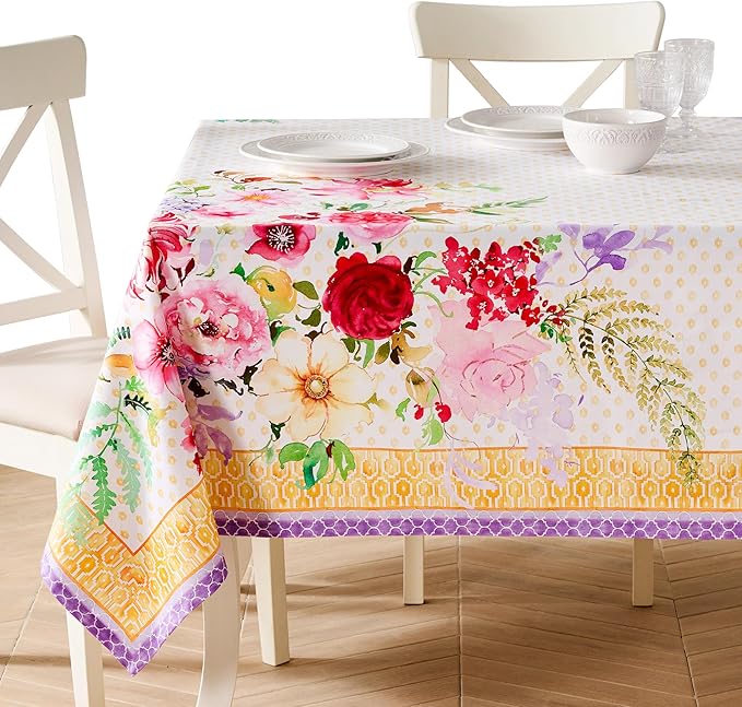 Maison d' Hermine Premium Table Cloth Rectangle Table 100% Combed Cotton 90 x 70 Inches Tablecloth Reusable Decorative for Dining Room, Farmhouse, Home, Party, Festive & Wedding - Summer Joy