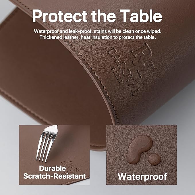 Faux Leather Placemats Set of 12 Vinyl Washable Wipeable Table Mats for Kitchen Dining Table Heat Resistant Waterproof Modern Indoor/Outdoor Placemats Non-Slip Easy Clean Place Mats (Chocolat)