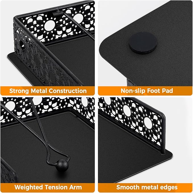 Napkin Holder for Table, Metal Organizer with Heavy Duty Arm Iron Ball, and Vintage Sunflower Edging for Kitchen, Home, Countertop, Farmhouse, Bar, Restaurant (Black Iron)