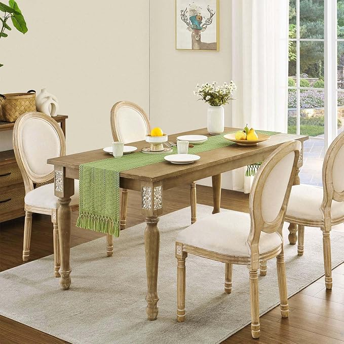 Macrame Style Boho Table Runner, 12x72 Inch Green | Woven Boho Table Runner - Image 3