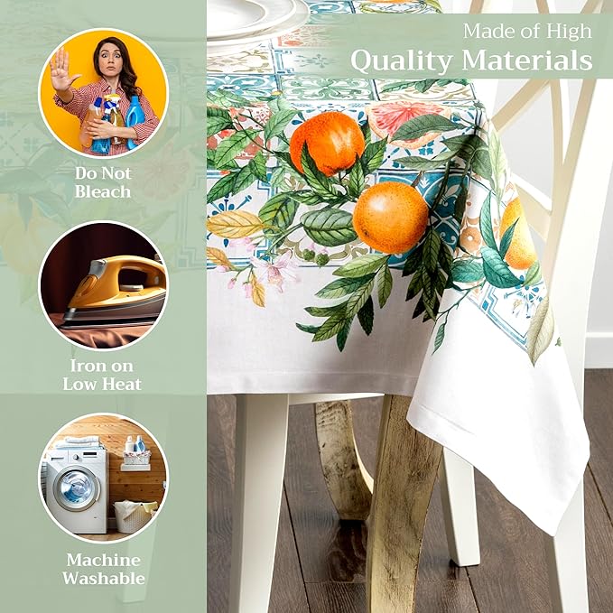 Maison d' Hermine Table Cloth Rectangle Table 100% Cotton 70 x 120 Inches Tablecloth Reusable Decorative for Dining Room Farmhouse Home Valentines Day Decorations Spring Summer - Agrume