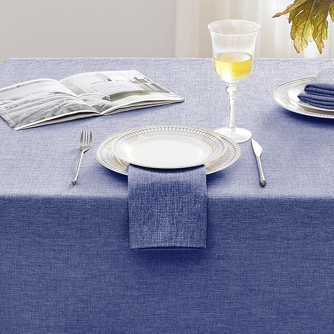 Softalker Large Blue Tablecloth Rectangular 104 x 60 Inch Linen Textured Outdoor Table cloth Stain and Wrinkle Resistant Table Cover for Spring,Easter,Summer,Party,Garden,Coffee Vintage Decor Tabletop