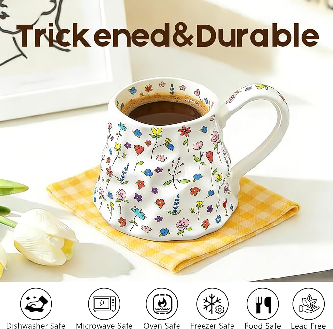 Large Coffee Mug 20 oz, Oversized Cute Floral Ceramic Mug, Big Coffee Mugs - Image 3