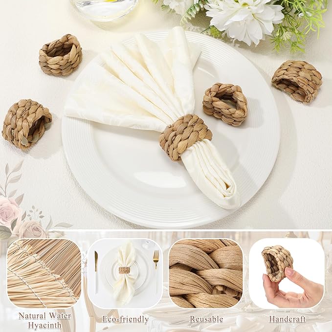 LemonRoad 24 Pcs Wedding Woven Napkin Rings Farmhouse Rustic Boho Napkins Ring - Image 3