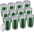 20 oz Tumbler Bulk with Lid Stainless Steel Insulated Tumblers Double Wall Vacuum Coffee Mug Powder Coated Tumbler Cups for Cold and Hot Drinks, Dark Green, 12 pack