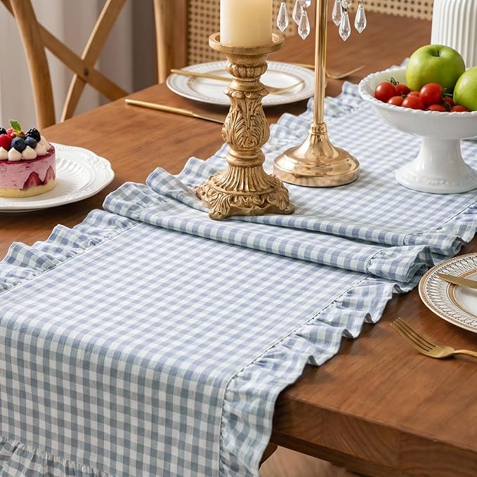 Eternal Beauty 14x120 Gingham Ruffle Table Runner, 100% Washed Cotton Plaid - Image 4