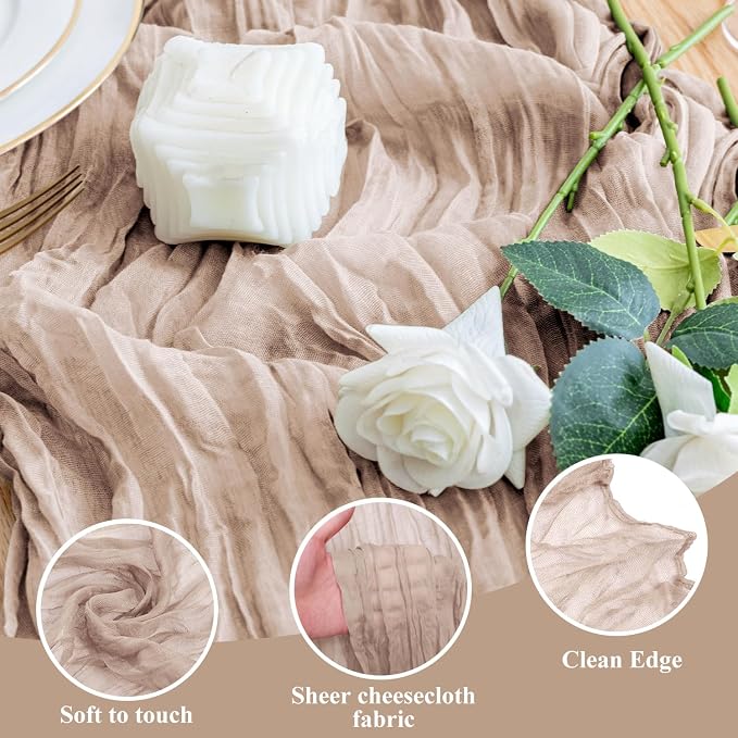 Cheesecloth Table Runner Nude Pink 10FT Boho Gauze Runner - Image 3