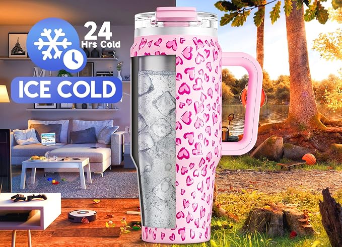Meoky 32 oz Tumbler with Handle, Insulated Tumbler with Lid and Straw, - Image 2
