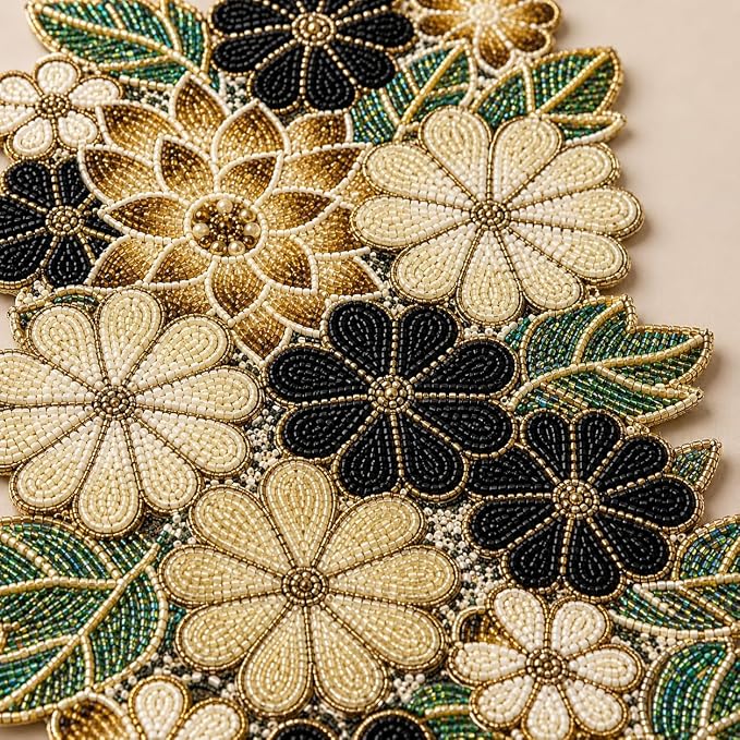 Beaded Table Runner Decore 36 inches Long Christmas Flower Design Beaded Table - Image 2