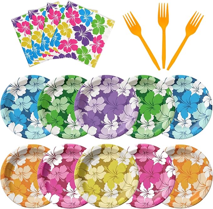Hawaiian Luau Party Decorations, Tropical Hibiscus Tableware Set by OuMuaMua