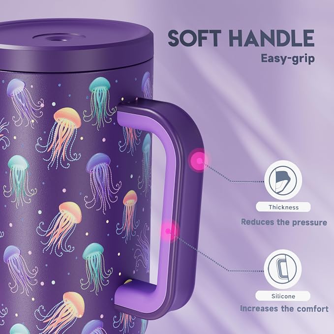 Meoky 40 oz Tumbler with Handle and Straw: Glow in the Dark Tumbler with Lid - Image 6