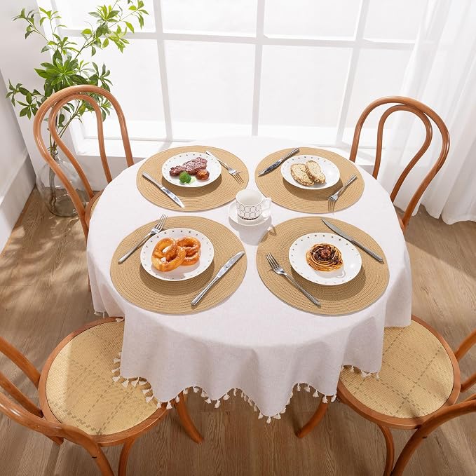SHACOS 15 inch Round Braided Placemats Set of 4 Cotton Polyester Place Mats - Image 8