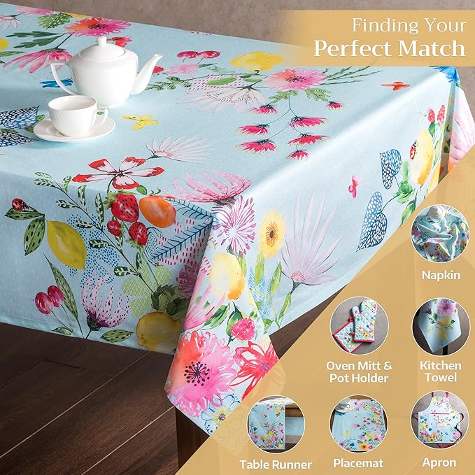 Maison d' Hermine Table Cloth Square Table 100% Cotton 54 x 54 Inches Tablecloth Reusable Decorative for Dining Room Farmhouse Home Valentines Day Decorations Spring Summer - Jardin D'Ete - Mint