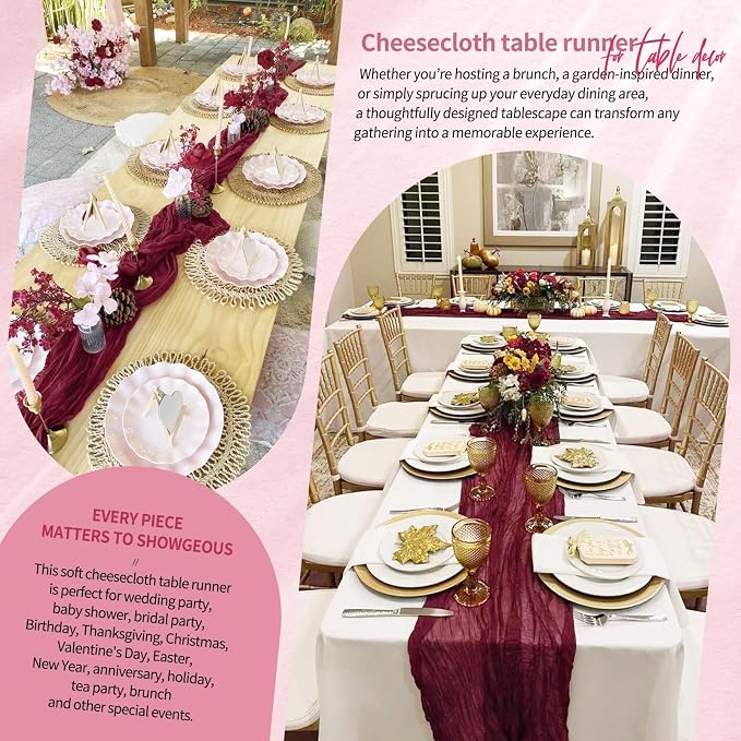 18 Pack Cheesecloth Table Runner 10FT Burgundy Red Table Runner Boho Gauze - Image 8