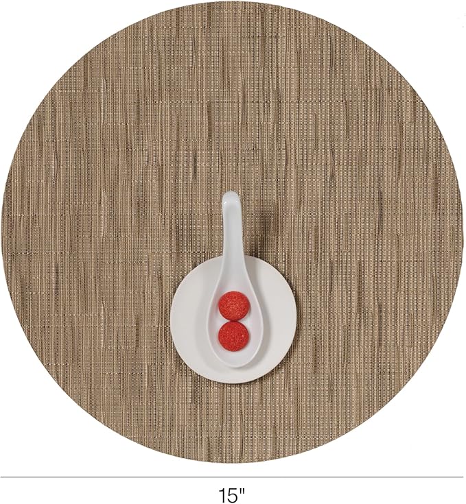Chilewich Bamboo Placemats Set of 4 - Round Woven Placemats - Reusable, Stain-Resistant, Indoor/Outdoor Tabletop Protection - 15" - Camel