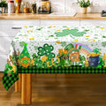St. Patrick's Day Tablecloth, Rectangular 60 x 84, Polyester, Waterproof, Wrinkle Resistant, Heat Stain Resistant, Shamrock Gnome Leprechaun Design, Fits 4-8 People