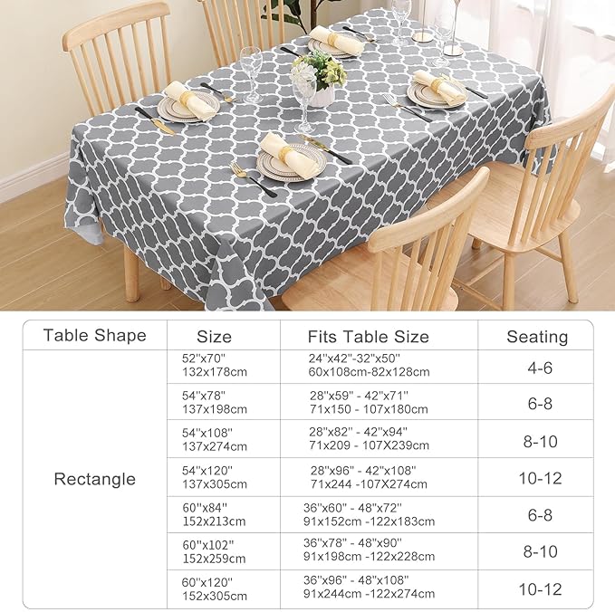 Smiry Rectangle Table Cloth, Wipeable Spillproof Plastic Tablecloths for Dining, Waterproof Vinyl Tablecloth with Flannel Backing for Rectangle Tables, Camping, Outdoor and Indoor (70"x90", Grey)