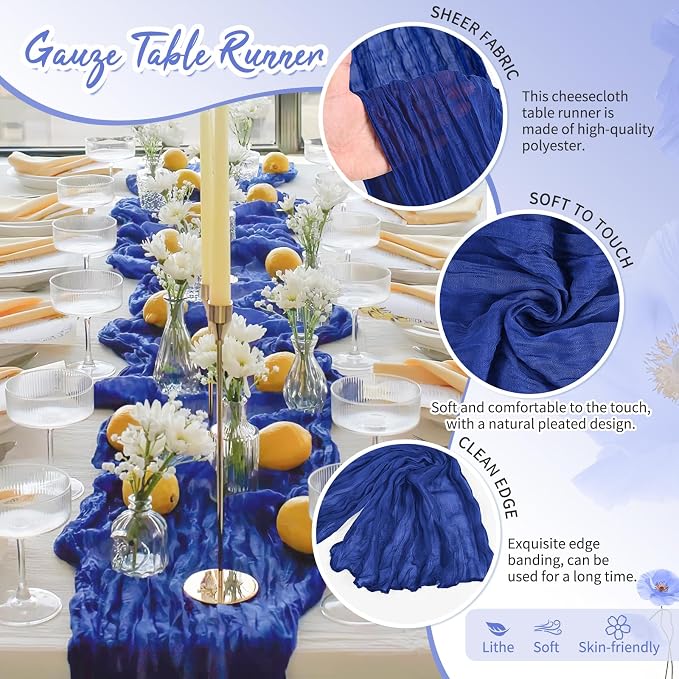 Showgeous 18 Pack Royal Blue Cheesecloth Table Runner, 17 x 108 Inches | Boho - Image 3