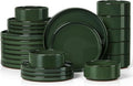 Herogo Plates and Bowls Dinnerware Sets for 8, 24 Pieces Ceramic Stoneware Dinner Dishes Set, Rustic Terracotta Bottom, Dishwasher & Microwave Safe, Dark Green