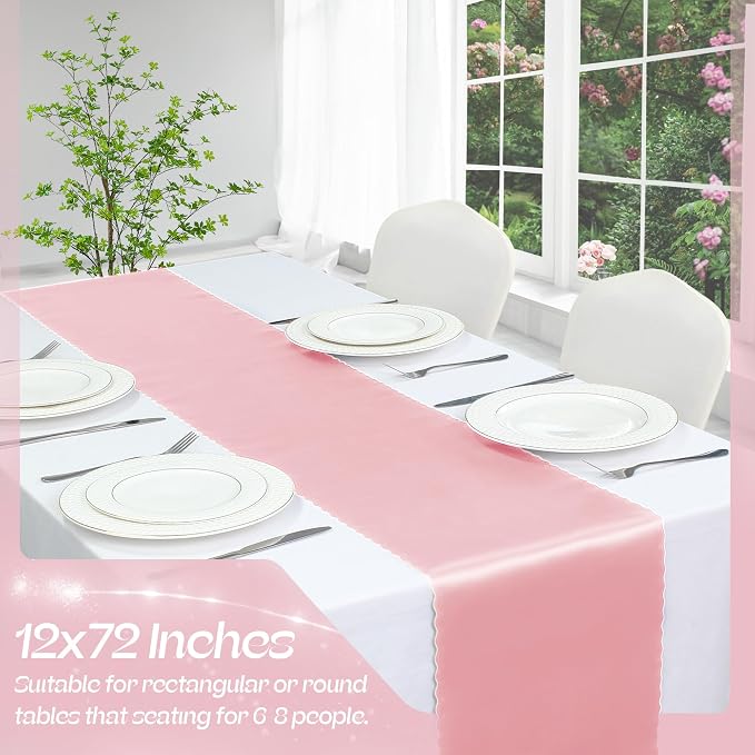 VACVELT Blush Pink Satin Table Runners, 12x72 Inch, 6 Pack, Scalloped Edge | - Image 3