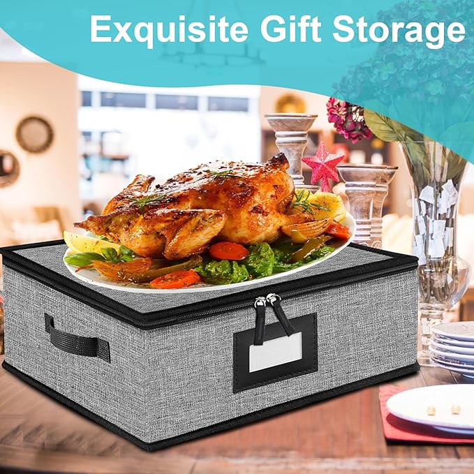 Quilted Platter Storage Case-Fine China Storage Containers Hard Shell for Organizing,Stackable Plate Storage Containers with 4 Felt Dividers,dinnerware Storage,Moving Box,Moving Supplies