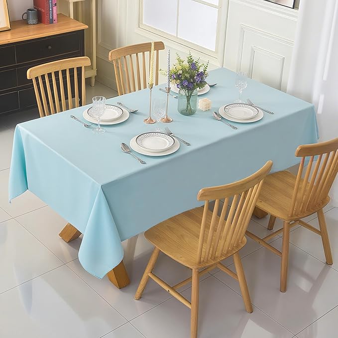2-Pack 60x144 inch Dusty Blue Table Cloths, Solid Stain and Wrinkle Resistant Oblong Tablecloth, Premium Plain Weave Polyester Fabric Rectangle Table Linen Covers for Hotel, Banquet