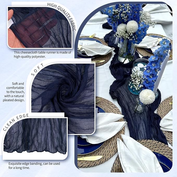 18 Pack Cheesecloth Table Runner 10FT Navy Blue Table Runner Boho Gauze Cheese - Image 3