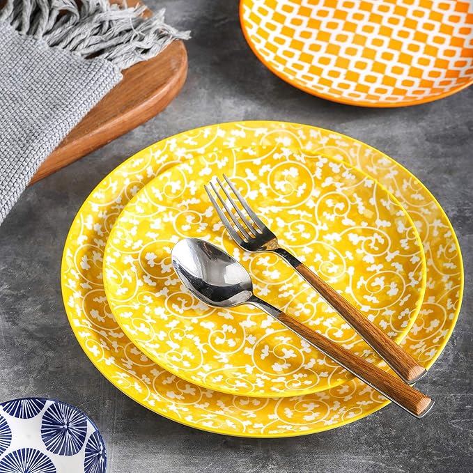 Selamica 10 inch Porcelain Dinner Plates, Large Size Serving Plate for Salad, Pancakes, Steak, Set of 6, Assorted Colors