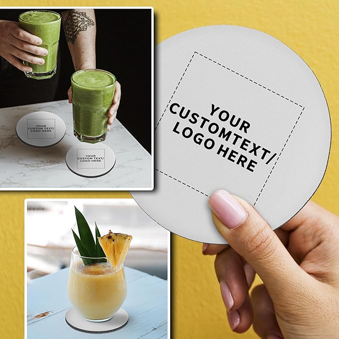 10 Round Foam Bud Coasters Pack, 4 inch - Customizable Text, Logo - PU Foam, Party Favor - White