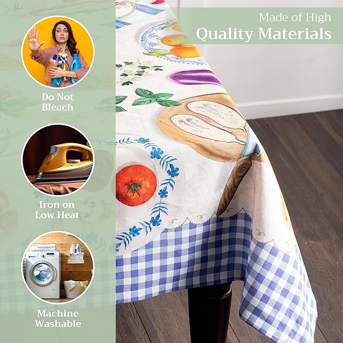 Maison d' Hermine Table Cloth Rectangle Table 100% Cotton 70 x 90 Inches Tablecloth Reusable Decorative for Dining Room Farmhouse Home Valentines Day Decorations Spring Summer - Gourmand