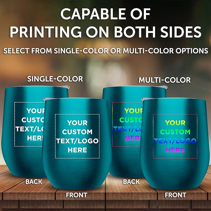 Custom Stemless Wine Glass Tumblers with Lids by Largo 11 oz. Set of 24, Personalized Bulk Pack - Perfect for Wine, Cocktails, Other Hot & Cold Beverages - Teal