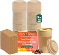 ECO SOUL 200 Pack 16 oz Disposable Coffee Cups with Lids & Sleeves Eco-Friendly, Biodegradable, Compostable, Leak-free & Sturdy To Go Hot Drink Cup for Tea, Chocolate Party Travel Cafe Office & Home